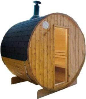 Sauna al Aire Libre Tipo Barril Harvia con Estufa de Leña
