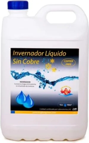 INVERNADOR LÍQUIDO SIN Cobre 5 Litros para Piscinas de Obra, Poliester/Liner y Salinas