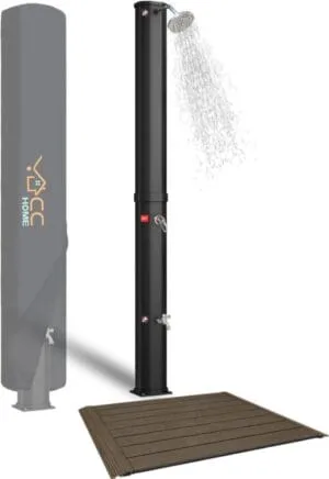 CCLIFE Ducha de Jardín Solar con Suelo de WPC de 35 Litros con Agua Caliente