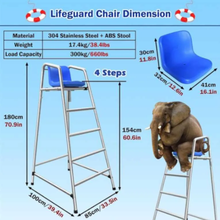 Silla Salvavidas para Piscinas VBVARV de Acero Inoxidable 304 - Imagen 2