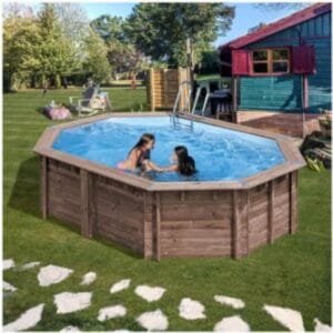 Piscina de Madera Ovalada GRE SUNBAY 535 x 335 x 130 cm con Escalera y Filtro de Arena