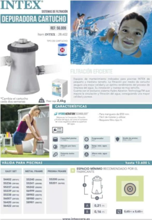 Intex 28602 - Depuradora Cartucho Tipo H Krystal Clear 1.250 litros/hora - Imagen 2
