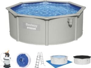 Piscina de Pared de Acero Bestway Hydrium con Filtro de Arena, 360 x 120 cm, Redonda, Gris