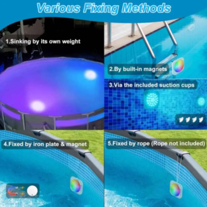 Luz LED Recargable para Piscina con Control Remoto y 9 Modos de Iluminación - Imagen 2