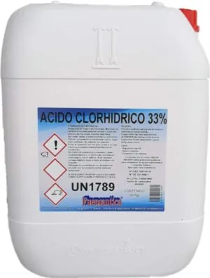 Ácido Clorhídrico 33% para Piscinas - Reductor de pH y Desincrustante 25 Kg