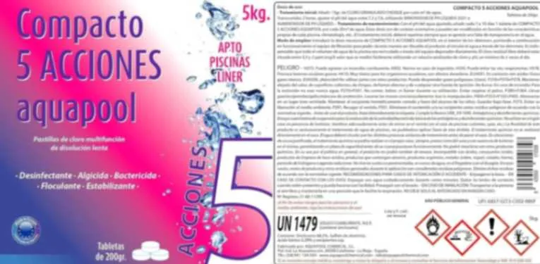 Compacto 5 ACCIONES AQUAPOOL (200 GR) - Pastillas de Cloro Multifunción - 5 KG - Imagen 2