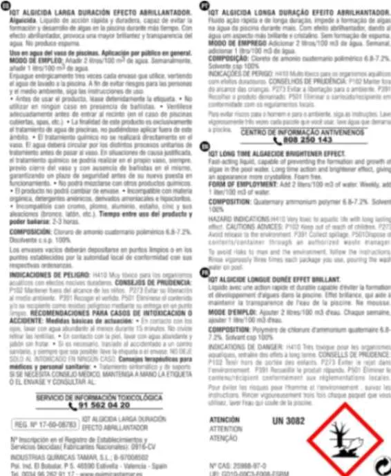 Tamar Algicida Larga Duración con Efecto Abrillantador, Biocida Especial para Piscinas, 5 Litros - Imagen 2