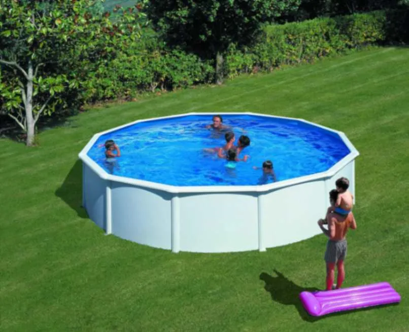 Piscina Elevada Redonda GRE Fidji 550 x 120 cm, Aspecto Acero Blanco - Imagen 2