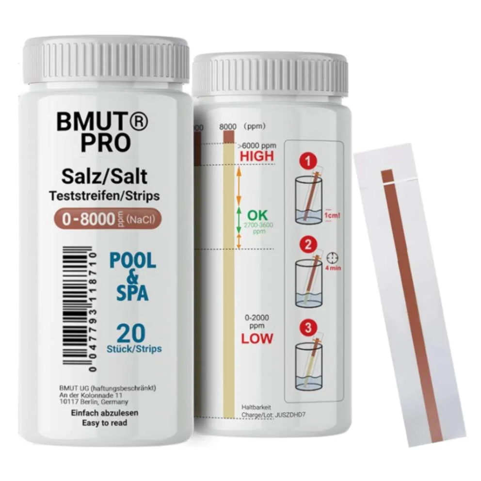 Tiras Reactivas BMUT para Medición de Sal – Rango de 0 a 8000 ppm (20 Unidades)