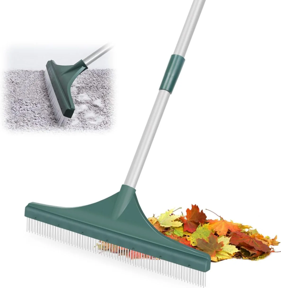 Rastrillo de Césped Artificial con Mango de Acero Ajustable
