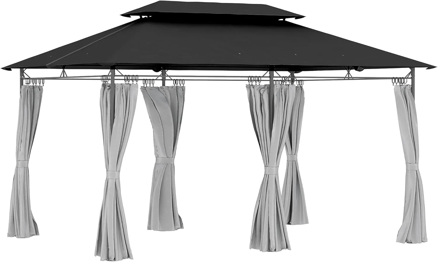 Pérgola de Jardín Outsunny con Techo Doble y Cortinas Desmontables, 4x3 m