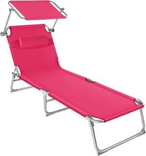 TecTake Tumbona Plegable Rosa con Toldo y Respaldo Ajustable