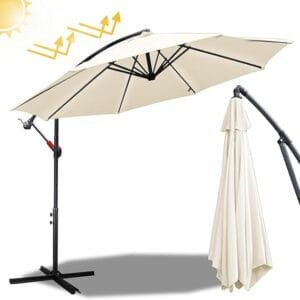Sombrilla solar LED de 3,5 metros con manivela y soporte de aluminio