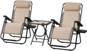 T-LOVENDO.ES Set de 2 Tumbonas Reclinables Ergonómicas con Mesa Auxiliar y Portavasos