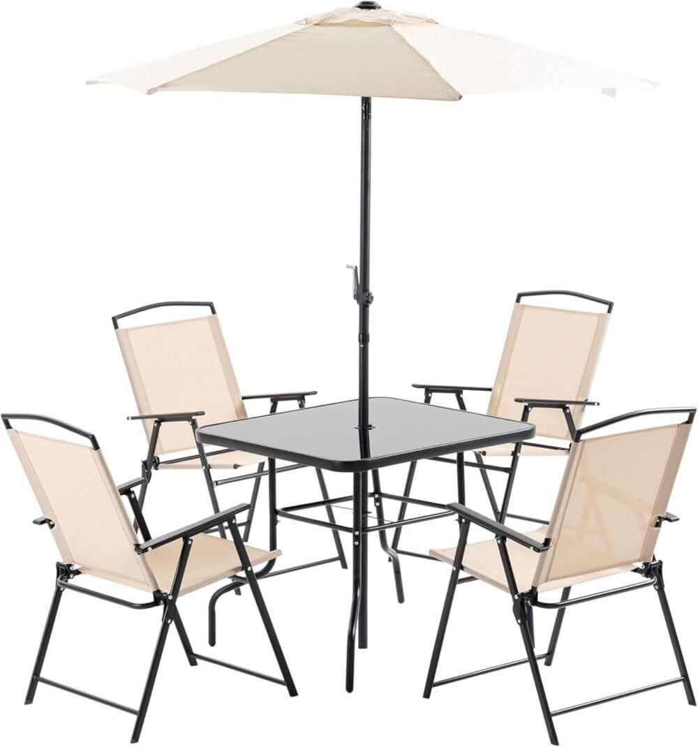 Conjunto de Jardín Outsunny 6 Piezas con Sombrilla y Mesa Cuadrada