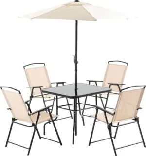Conjunto de Jardín Outsunny 6 Piezas con Sombrilla y Mesa Cuadrada