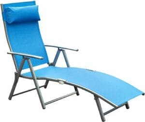Outsunny Tumbona Plegable Azul con Respaldo Ajustable y Reposabrazos