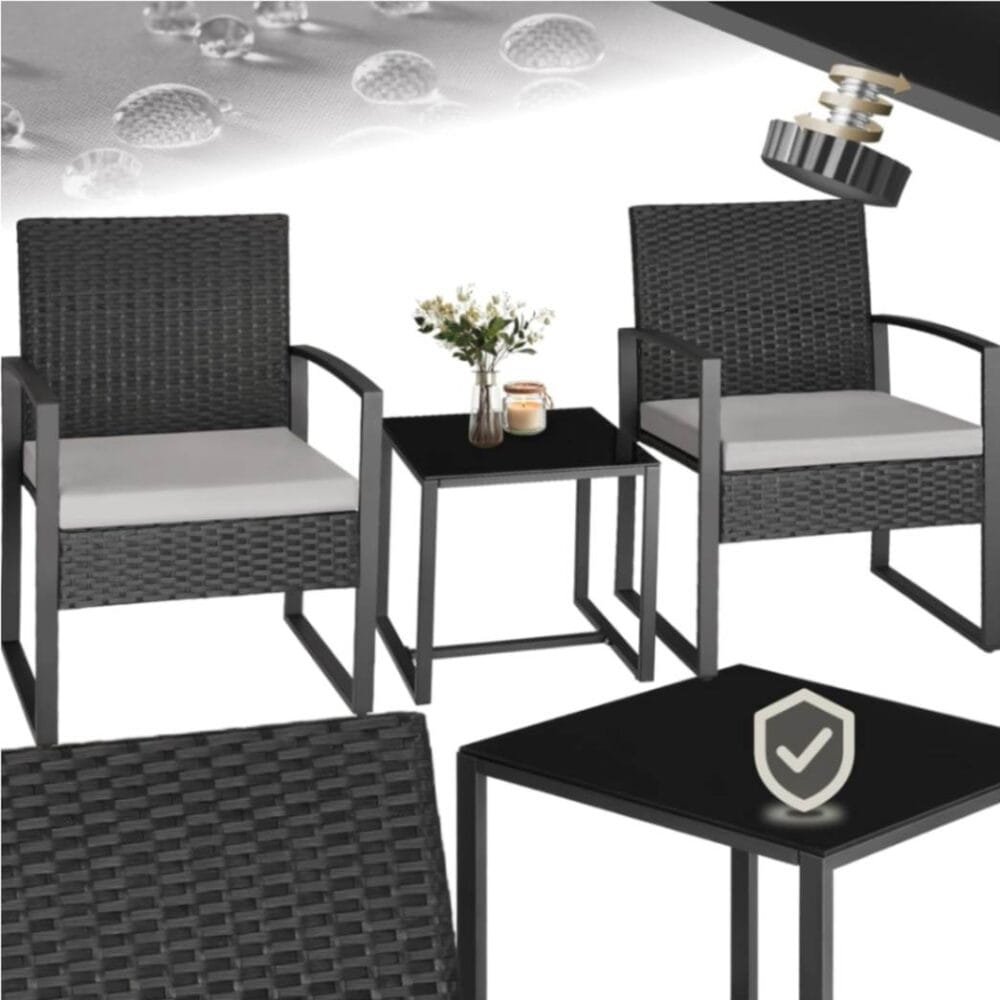 Juego de Muebles de Jardín TecTake con 2 Sillas y Mesa de Bistró, Ratán